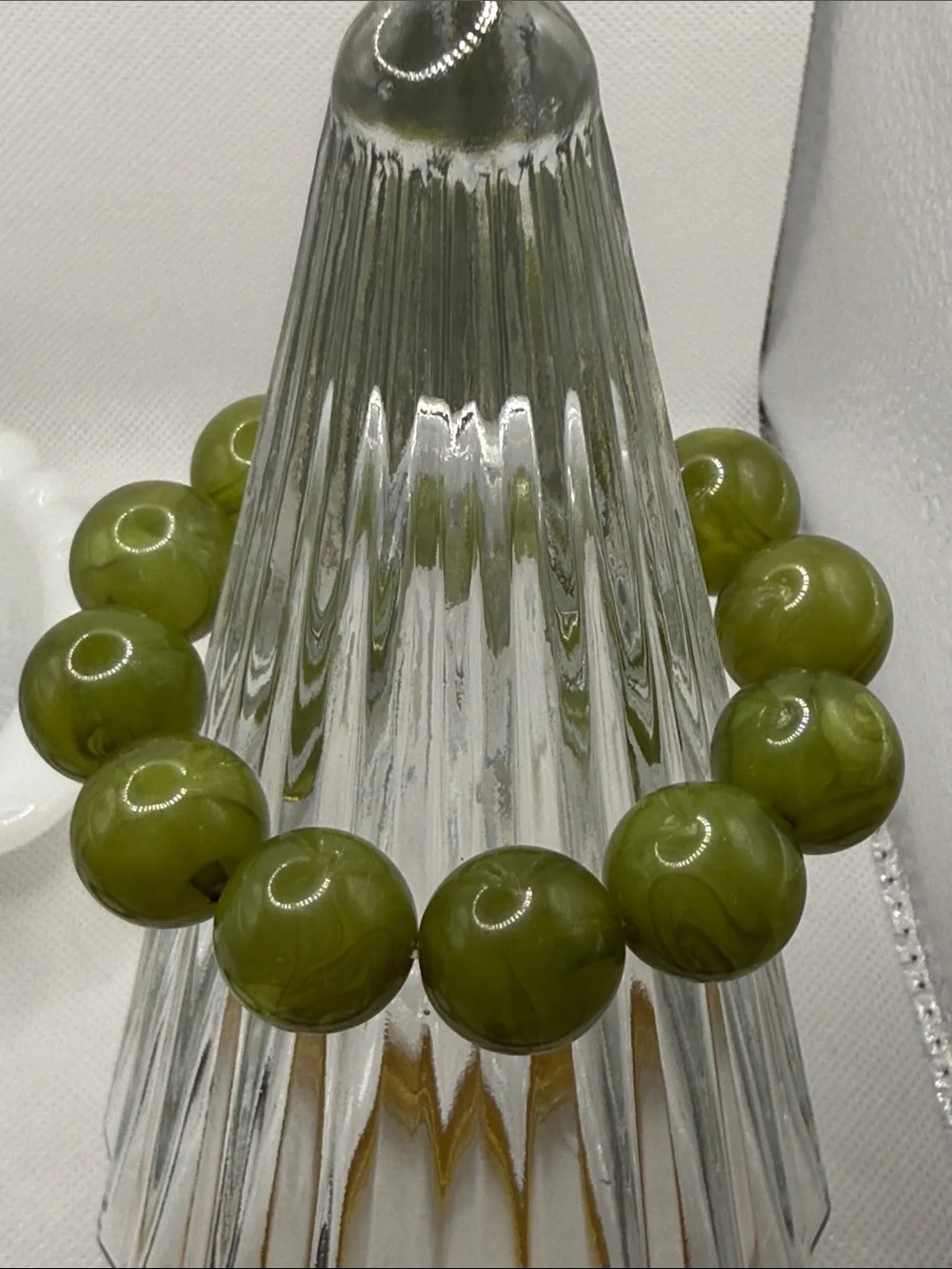 Lucite vintage trio stretch bracelets Blue Olive black shiny Beaded Bracelet Set